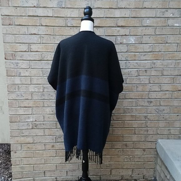 Loft Black & Navy Fringe Wrap/Poncho - Picture 7 of 8